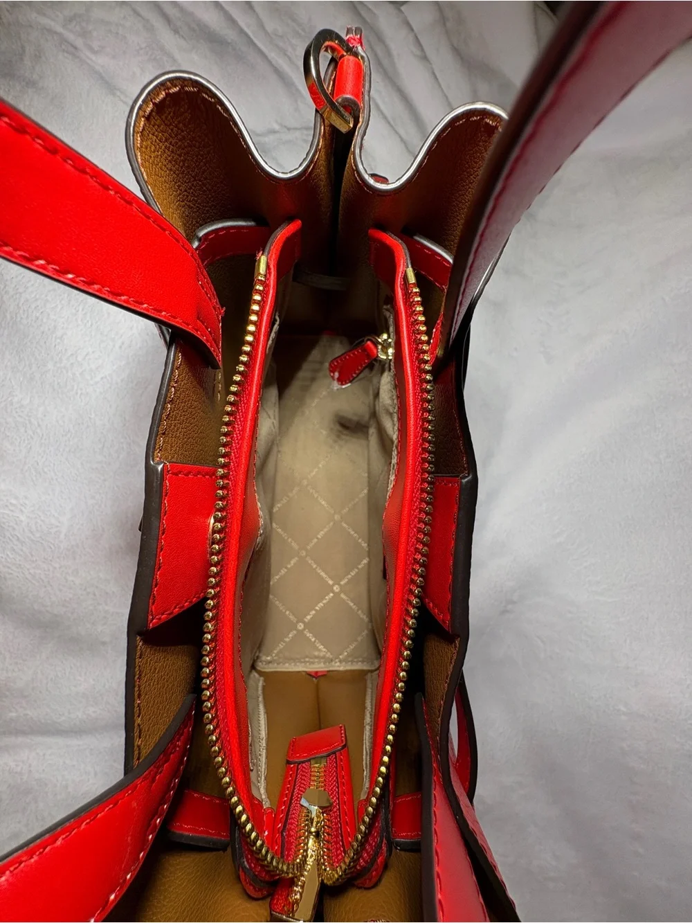 Michael Kors Red Leather Satchel with Belt Accent
